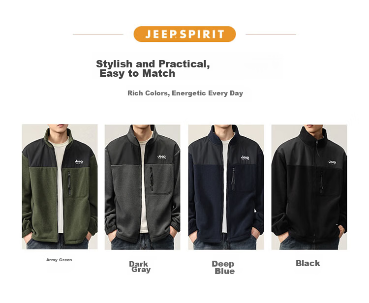 JEEP SPIRIT Men's Jacket, Autumn And Winter Sweatshirt, Men's Fleece Casual Cardigan, Fleece Clothing, Navy Blue, Size L 6