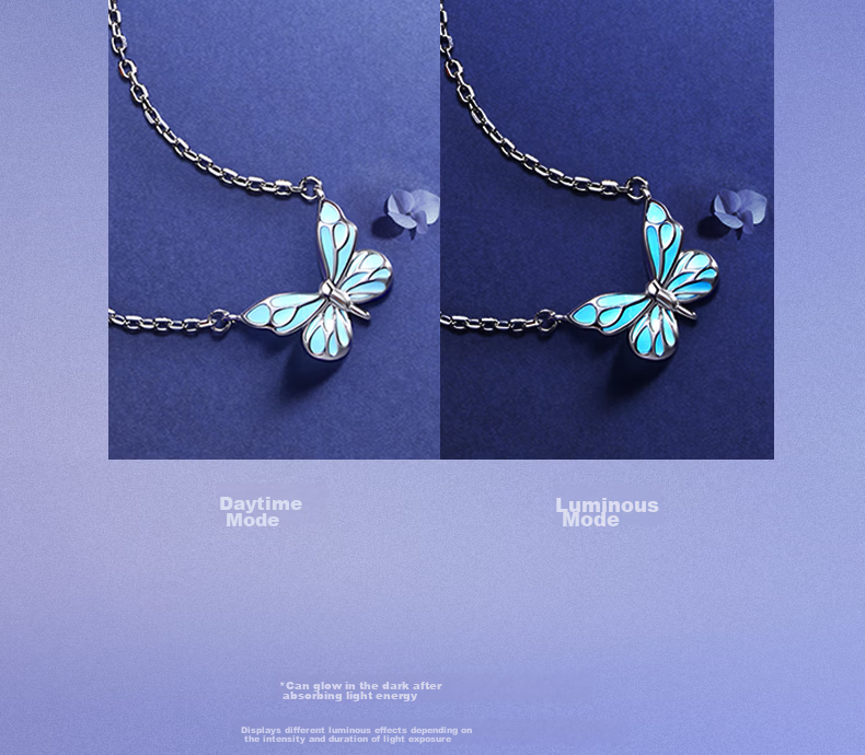 FanciFanci Butterfly Glow Necklace Light-Up Butterfly Silver Pendant Women's Luxury Birthday Gift for Girls 11