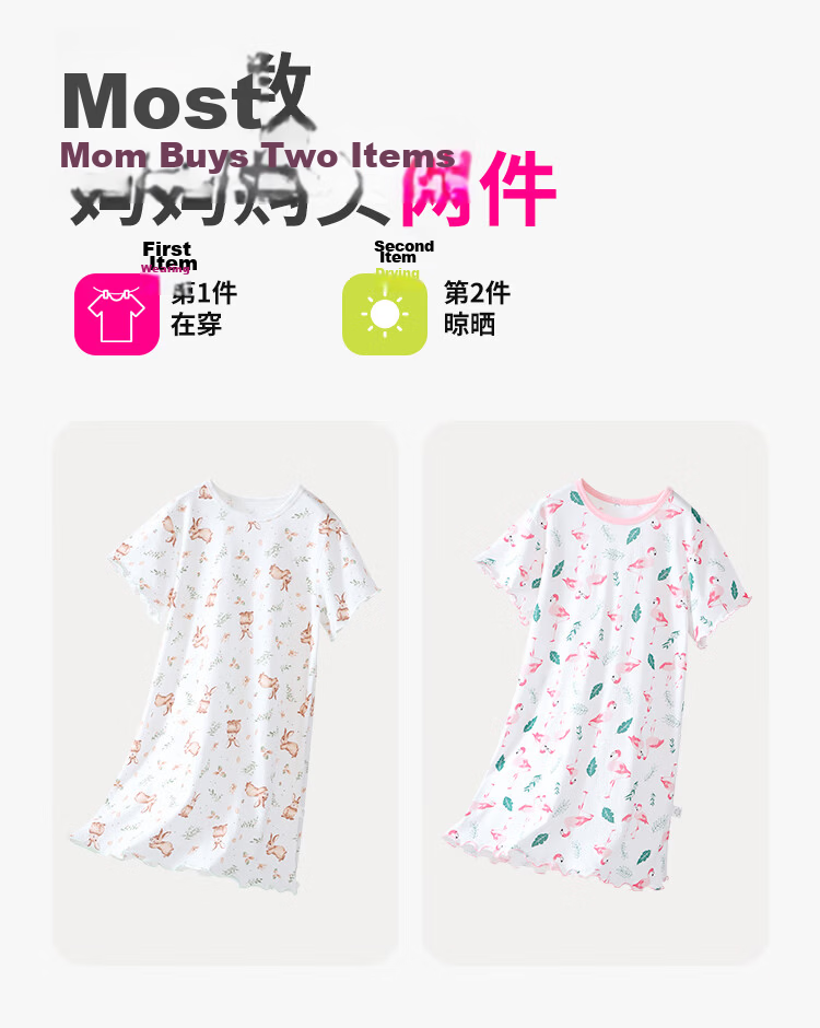 DEESHA Kids Children's Summer Short Sleeve Nightgown Girls Homewear Parent-Child Heart Fruit 150 8