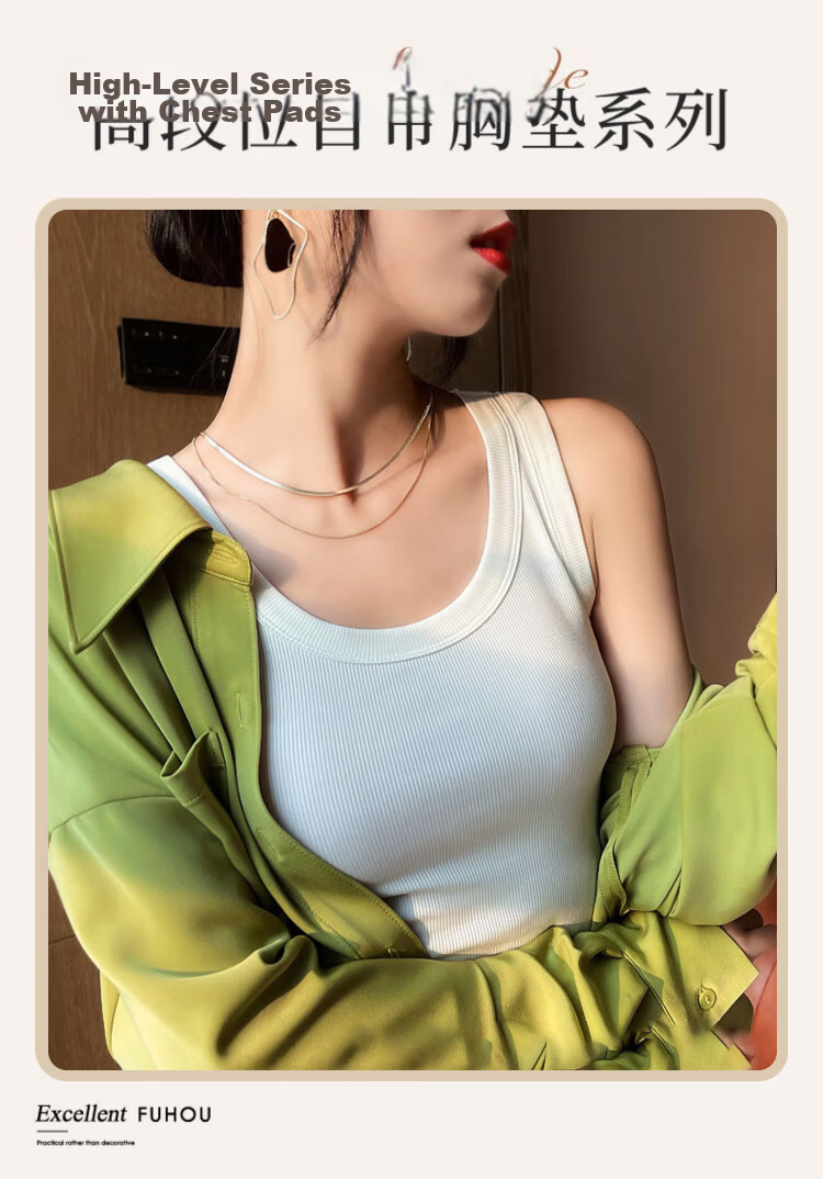 LangSha Women's Camisole Tank Top with Built-In Bra Pads, 10A Antibacterial, Wearable As Outerwear Or Inner Layer, Sports Ribbed Undershirt 1