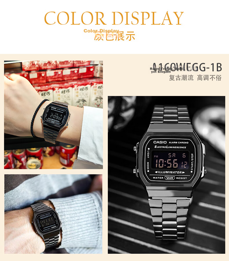 Casio Retro Square Digital Watch for Students, Unisex, A168WERB-2A 12