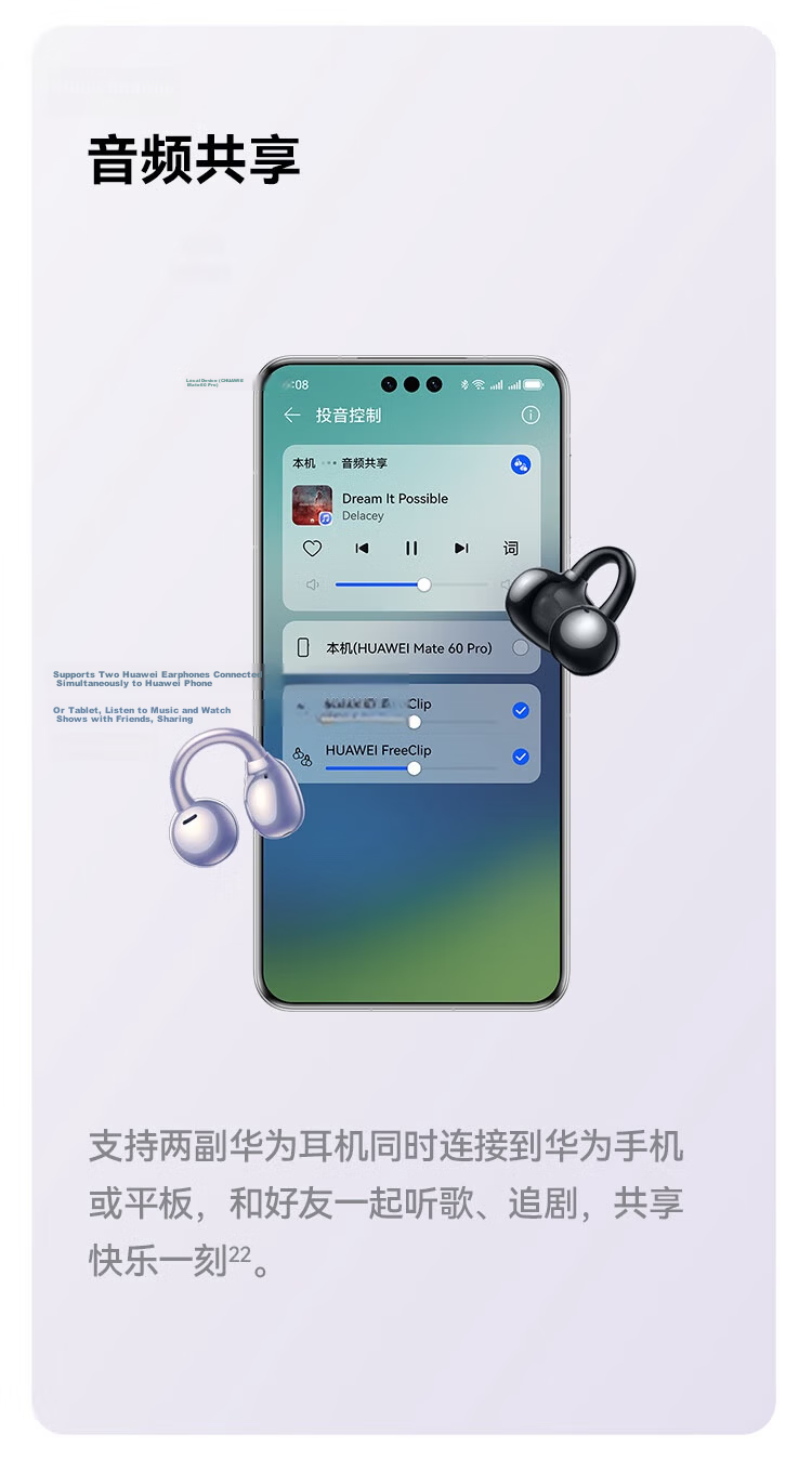 HUAWEI FreeClip Ear Clip Headphones, Open-Style Wireless Bluetooth Earphones, Comfortable And Secure Fit, Long Battery Life, Flowing Purple 25