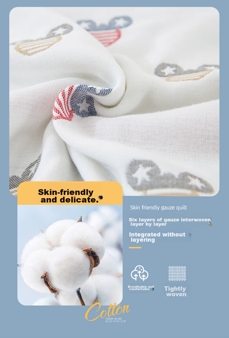 KING SHORE 100% Cotton A-Class Six-Layer Gauze Single Towel Blanket 150*200cm Mickey Brown 5