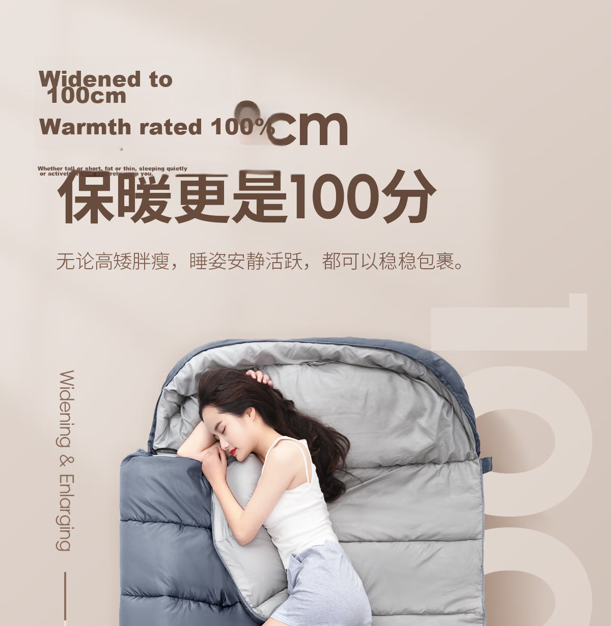 Beishanlang Outdoor Sleeping Bag Adult Winter Warm Extra Wide Envelope Cotton Sleeping Bag Camping Thickened Universal Gray -2.5 3