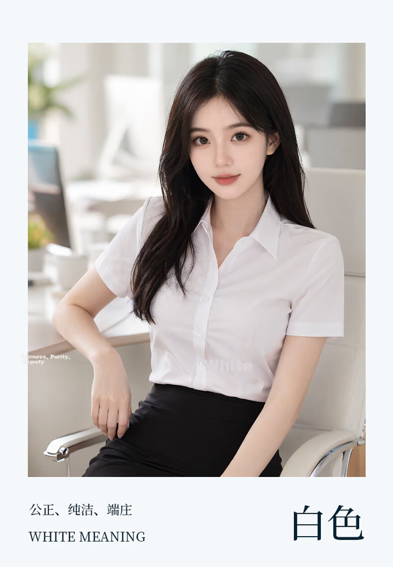 Chaoxu Plus Size Blue Short Sleeve Summer Shirt for Women Business Office Workwear Professional Uniform Breathable Anti-Exposure Top 8