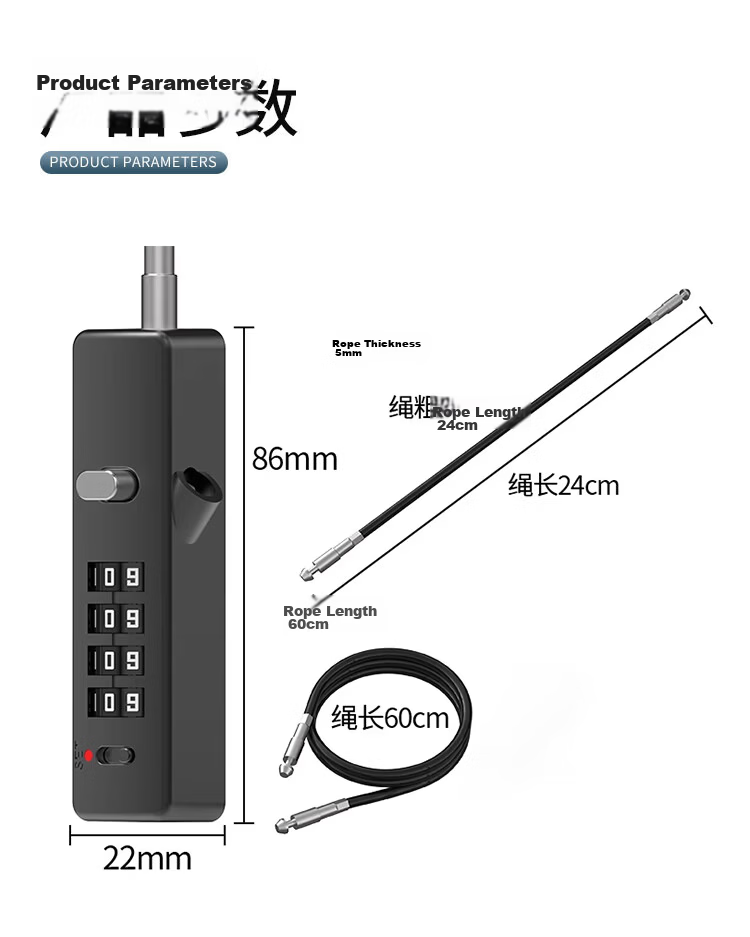 Aubin Combination Padlock Cabinet Lock Glass Door Lock Helmet Lock Extended Steel Cable Lock 30cm/60cm Model 032 12