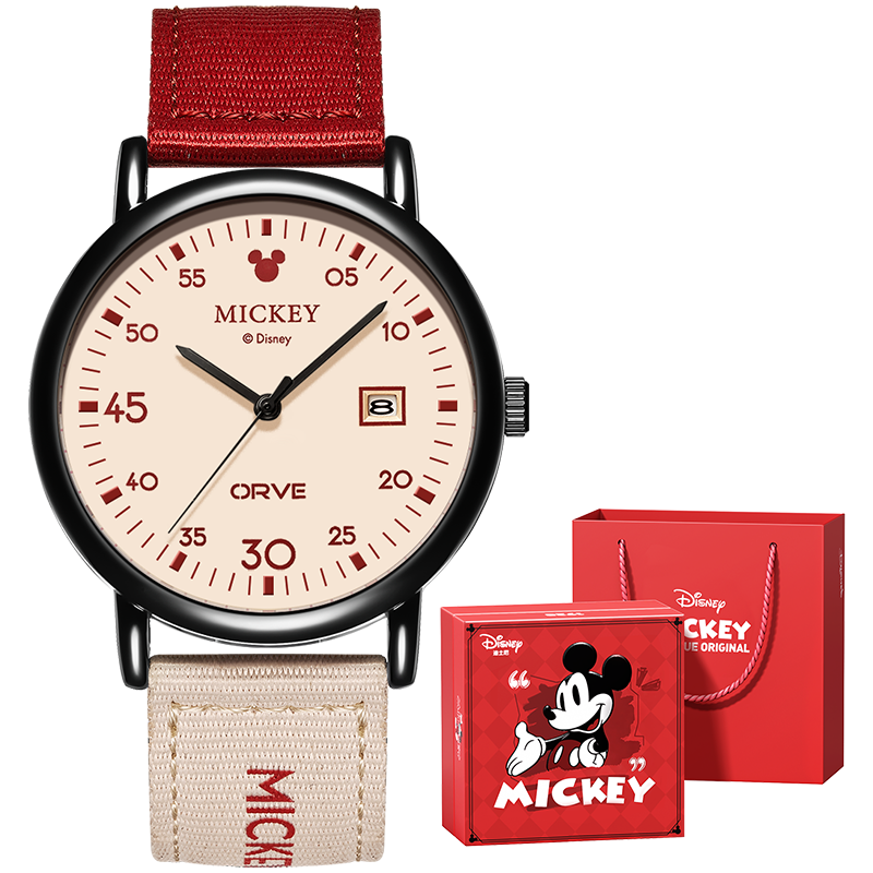 Disney Watch for Female Middle And High School Students, Stylish Retro Canvas Strap, Waterproof Watch with Gift Box, Birthday Present