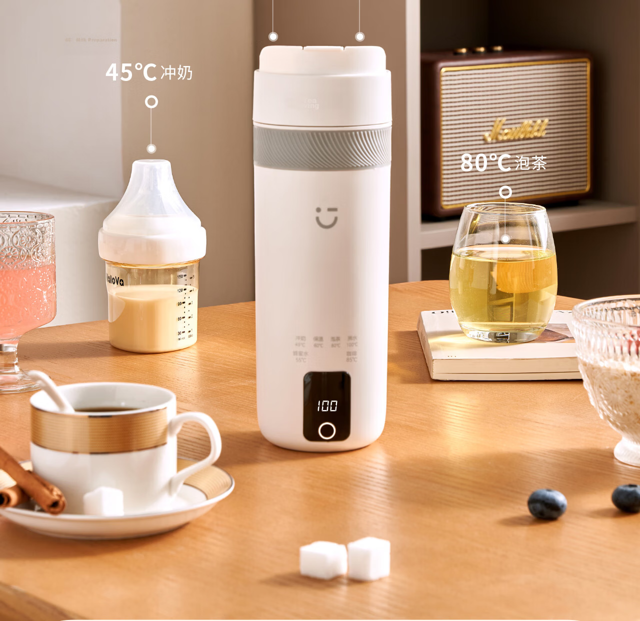 MINISO Electric Portable Water Heater Cup Insulated Travel Kettle Small Electric Kettle Tea Brewing Baby Milk Temperature Control Cup 500ml 18
