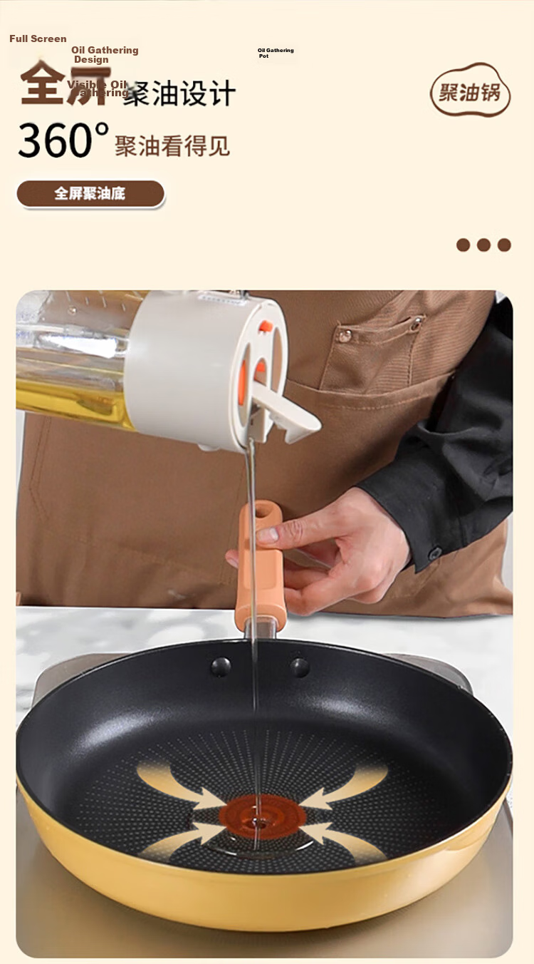 SUPOR 28cm Yellow Non-Stick Frying Pan with Red Dot Oil Concentration Steak and Breakfast Skillet Compatible with Induction Cookers 5