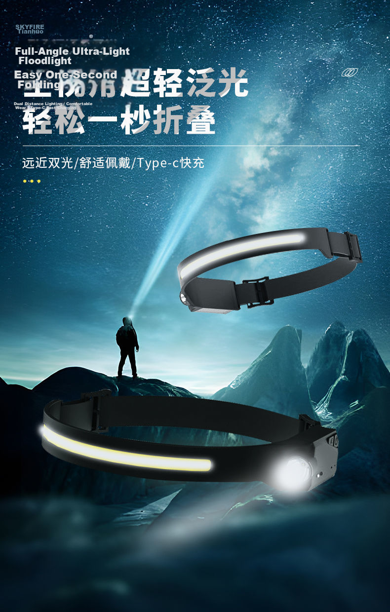 Tianhuo Headlamp Ultra-Long Battery Life Rechargeable LED Head-Worn High Brightness Outdoor Lighting Sensor Night Fishing Light 1
