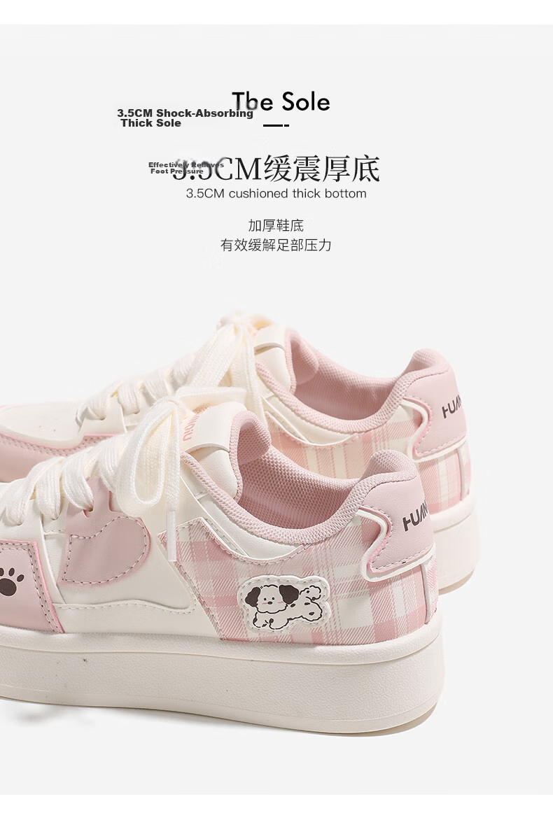 Global Cute Puppy Platform Sneakers for Women 2026 Spring New Thick Sole White Shoes Student Casual Pink Size 38 5
