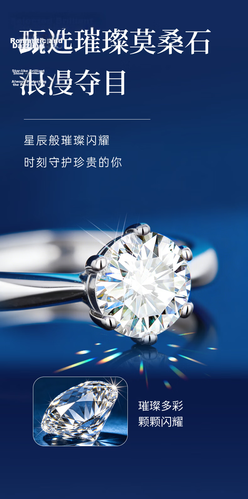 Lao Feng Xiang - Carat Moissanite Diamond Engagement Ring Pure Silver Women's Single Ring Valentine's Day Gift for Girlfriend Wife 6
