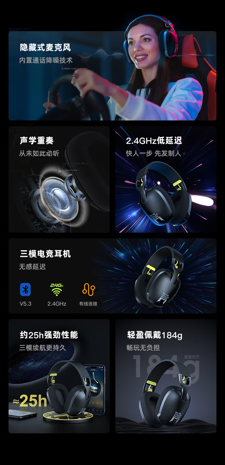 ONIKUMA Tri-Mode Gaming Bluetooth Headset Over-Ear High-Quality Call Noise-Cancelling Low Latency Wireless Headphones with Mic for PC Mobile Tablet Multi-Compatible Birthday Gift 2