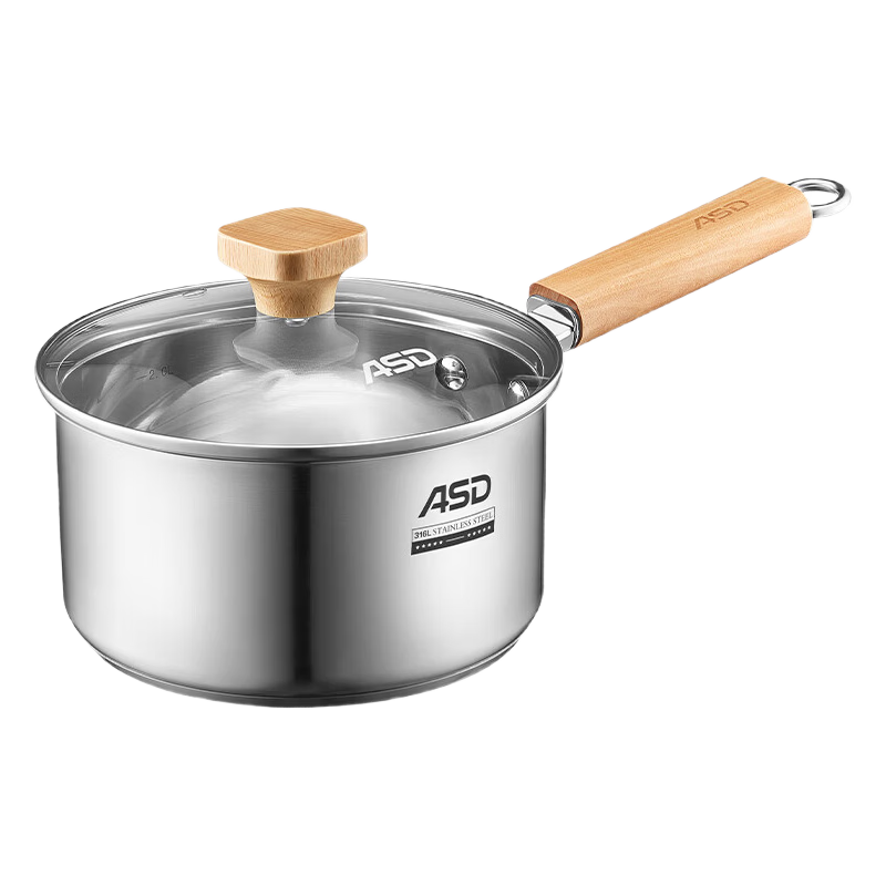 ASD Milk Pot, 316L Stainless Steel, 20CM Baby Food Pot, Small Pot, Compatible with Induction And Gas Stoves, NS20B13WG