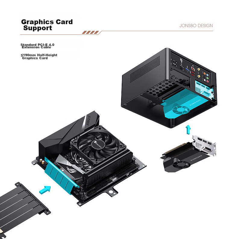 JONSBO N10 Black ITX Mini Desktop Case (3.3mm Aluminum Alloy Shell, North American Black Walnut Wood, ITX Form Factor, 4.5L Volume, 1U FLEX Power Supply) 6