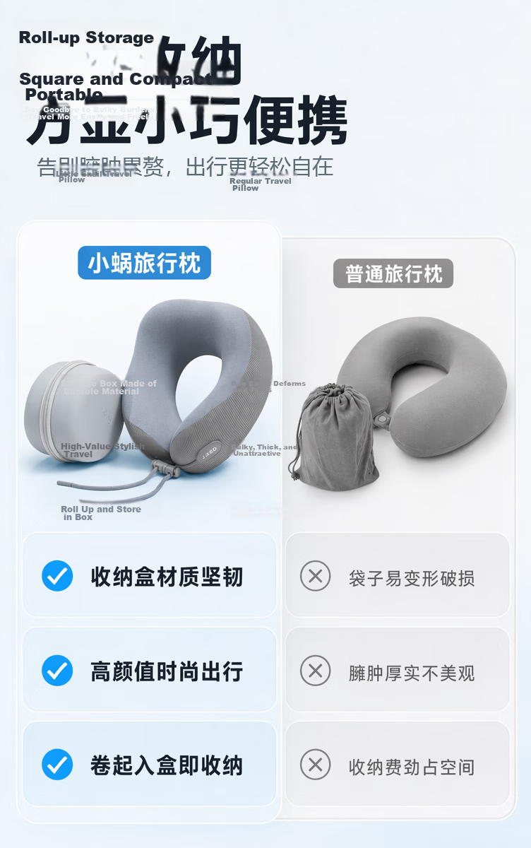 JD Jingzao Small Snail Travel Pillow Aerospace Memory Foam U-Shaped Neck Pillow Portable Storage Design 4