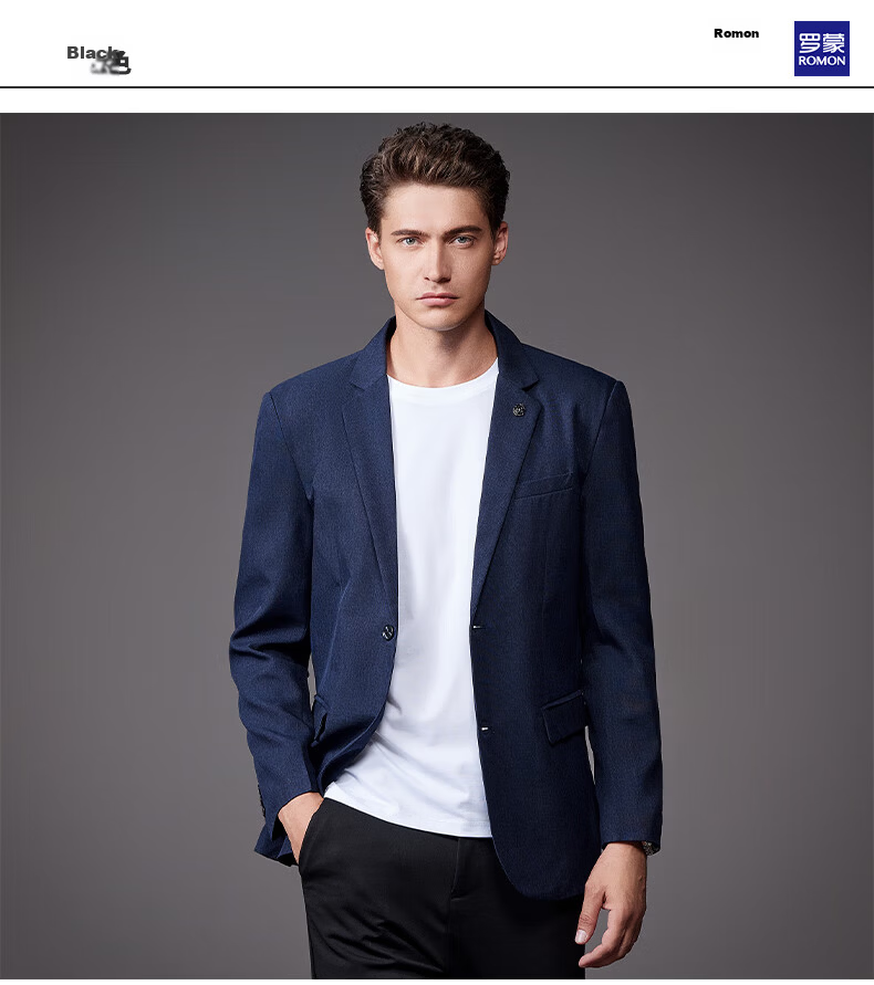ROMON Men's Fashion Two-Button Single-Breasted Suit Jacket Business Casual Wedding Blazer YT2088 Black M 10