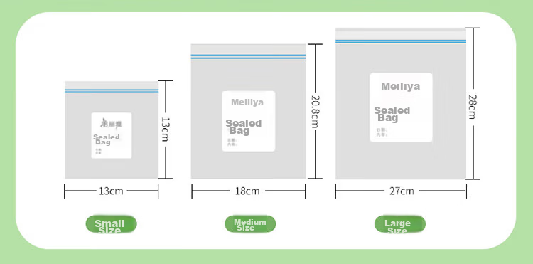 Meiliya Food Storage Sealing Bags Assorted Sizes 90pcs Household Food Grade Freezer Double Zipper Thickened Refrigerator Vegetable Bags 6