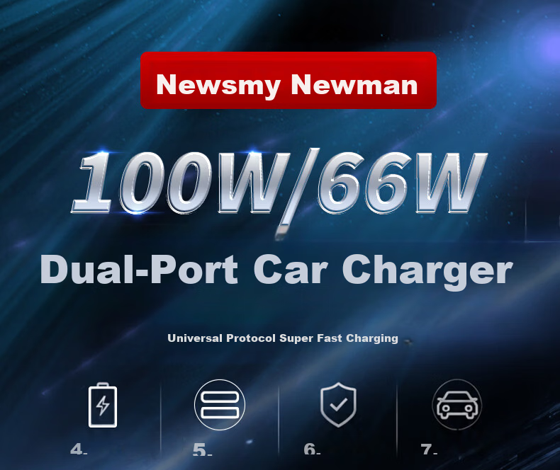 Newman Car Charger Cigarette Lighter 66W/100W Super Fast Charging Dual Port Converter PD Fast Charger Compatible with Apple Huawei Android C39-2 3
