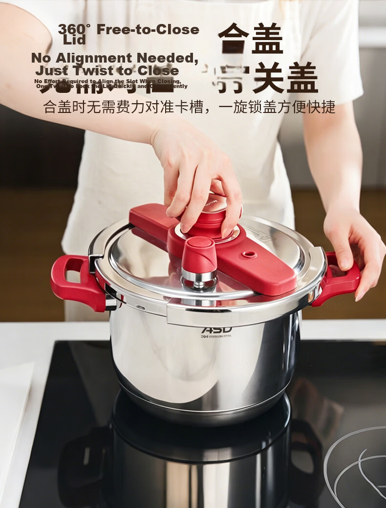 ASD Pressure Cooker 304 Stainless Steel Pressure Cooker Single-Hand Twist Open 5.5L Gas and Induction Cooker Compatible YS22B7WJ2 9
