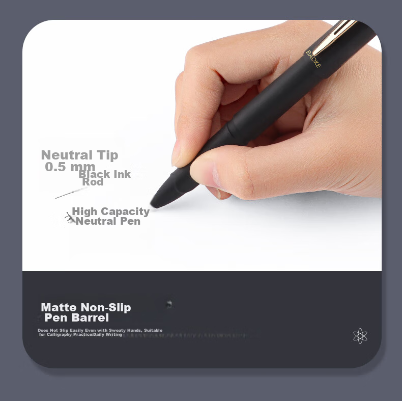 BAOKE PC1848A Large Capacity Gel Pen 1.0mm for Daily Writing, Office Signing, Black Ink, 12 Pens/Box 8