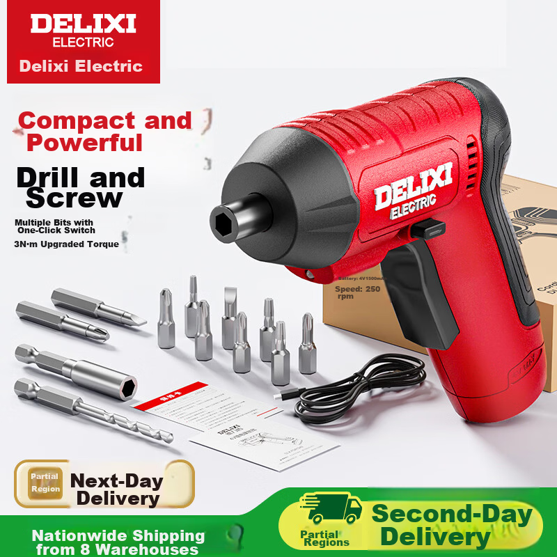DELIXI ELECTRIC Cordless Electric Screwdriver Small Household Set Strong Magnetic Multi-Function Electric Screwdriver