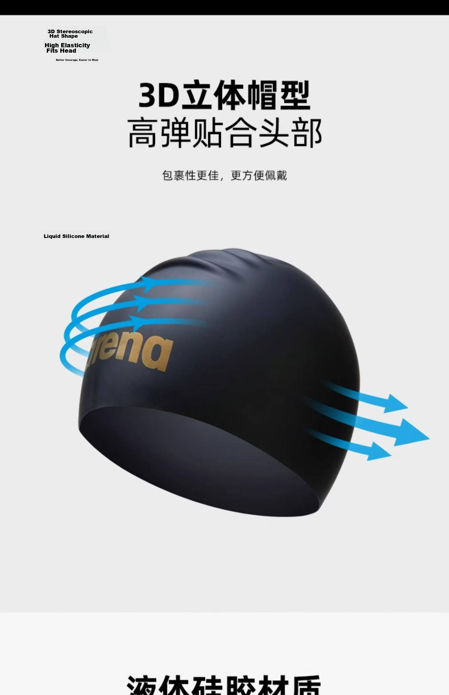 Arena Swim Cap, Xu Jiayu's Style, Elastic Comfortable Waterproof Professional 3D Silicone Swim Cap for Women And Me 2