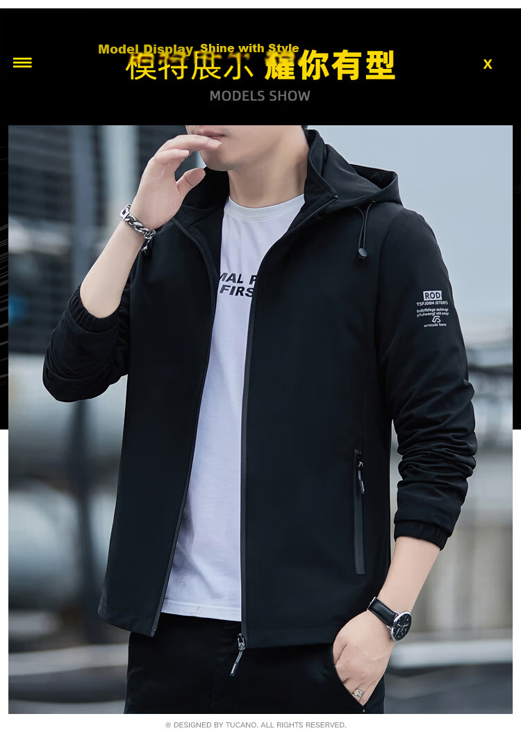 TUCANO Men's Jacket Spring Autumn Detachable Hood Outdoor Versatile Printed Sports Comfortable Top Light Gray 5XL 9