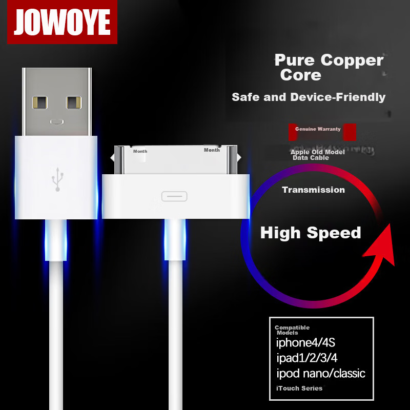 JOWOYE Apple Data Cable for iPhone 4S, iPhone 4 Charging Cable, iPad 4/3/2/1, iPod Touch Charger Cable, Tablet Power Cable, Fast Charging USB Wide Head for Older Models