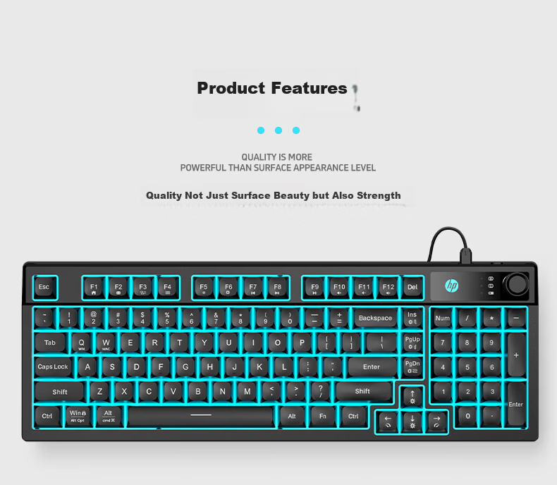 HP K500F Mechanical Feel Wired Keyboard, Quiet Multifunctional Knob Office Gaming Desktop Laptop Universal, Green And White 3