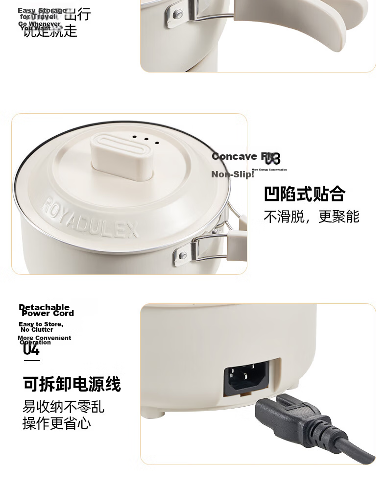 ROYALTY LINE Portable Electric Cooking Pot 1-2 Person Electric Stew Pot Porridge Cooker Small Soup Pot Baby Food Multi-Functional Electric Cooker 0.8L Nordic Green 33