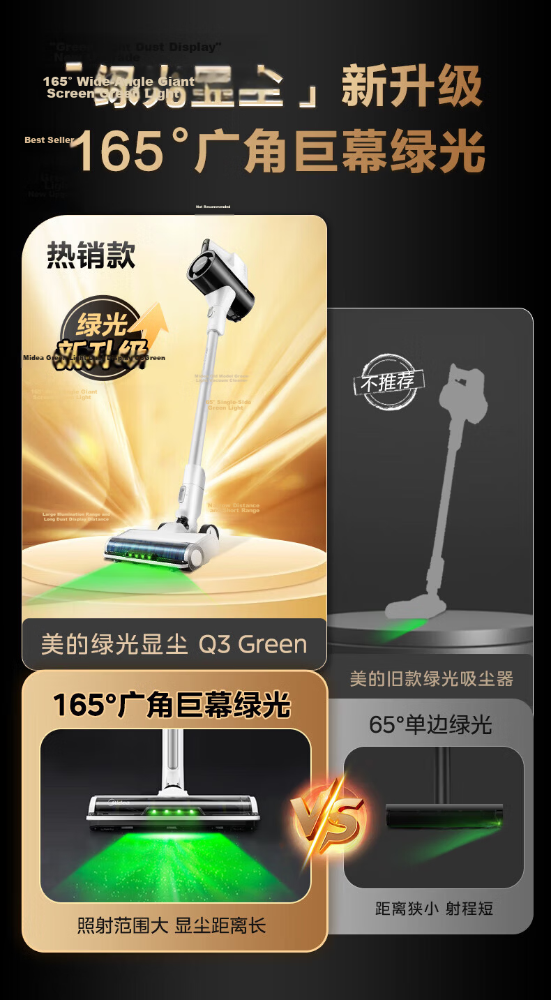 Midea Cordless Vacuum Cleaner Q7 Handheld Vacuum, Green Light Dust Indicator, Car-Mounted High Suction Power, Dust Mite Removal, Cat And Dog Hair Pet Vacuum [Anti-Tangle] 5