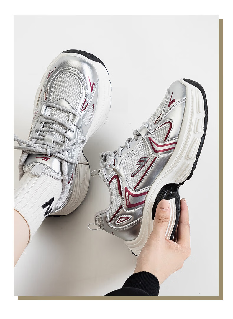 Warrior Official Dad Shoes for Women, Autumn Season Height-Increasing Thick-Soled Sneakers, Versatile Breathable Casual Shoes for Female Students 12