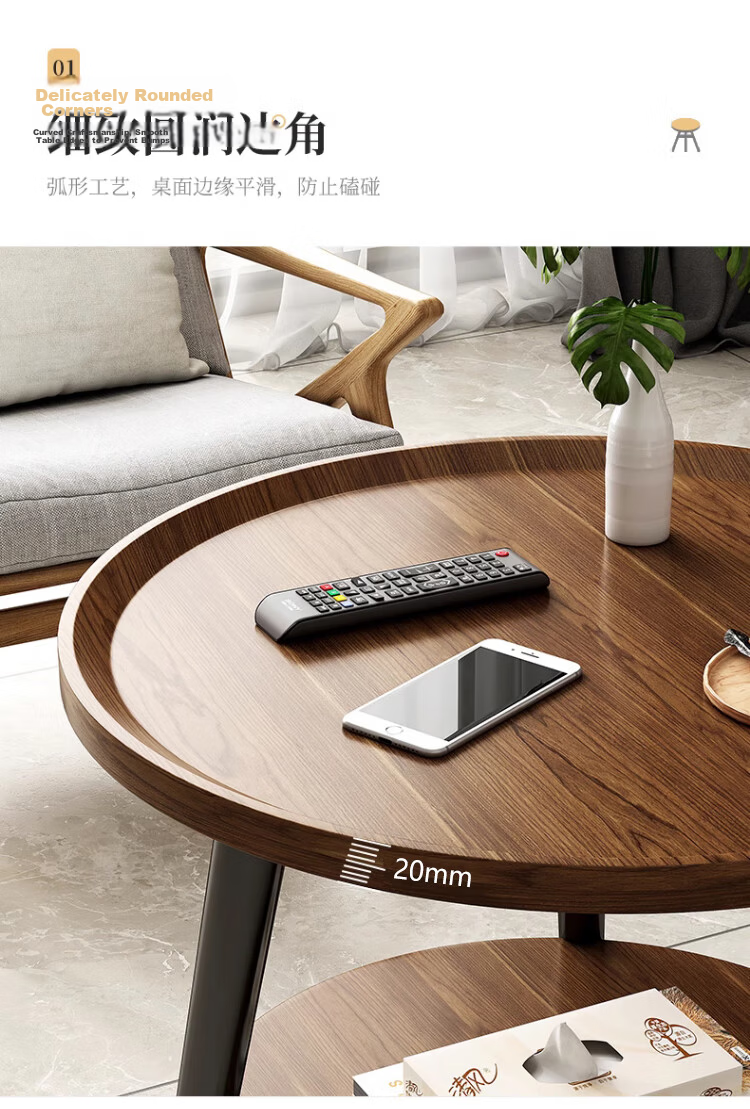 Zhuobo Walnut Color Coffee Side Table Small Table Living Room Sofa Side Table Double Layer Round Tea Table Storage Rack Bedside Cabinet CJ09 3