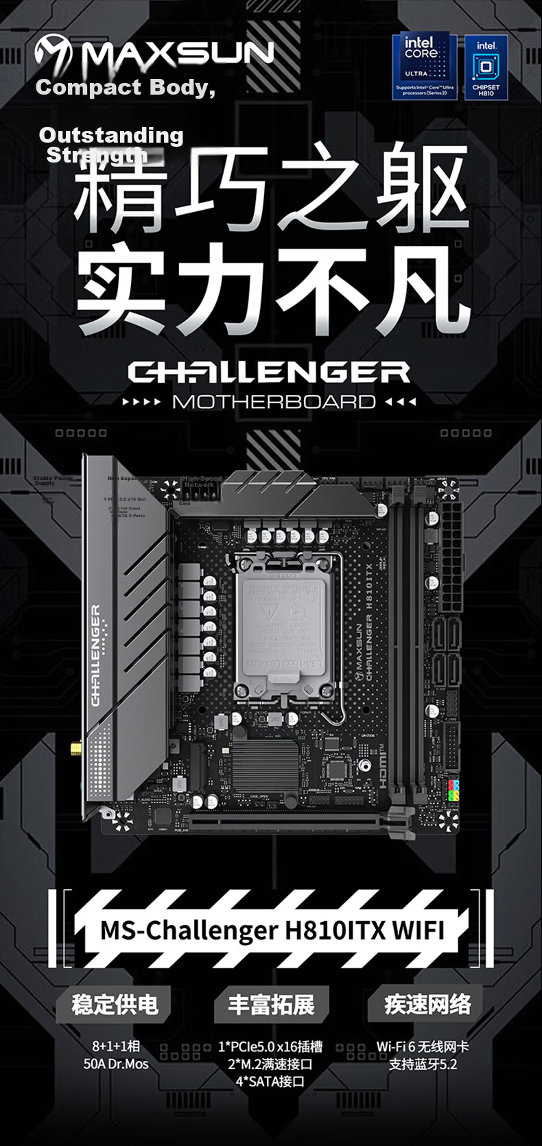 MAXSUN MS-Challenger H610 ITX 2LAN Motherboard, Supports CPU 12100/12400F/13400 (INTEL H610/LGA 1700) 1
