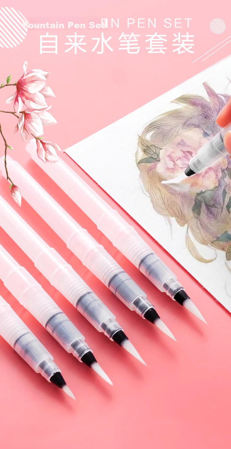 Jiamo Large Capacity Water Brush Pen Set for Beginners Watercolor Gouache Solid Watercolor Paint Brush Tool Hand-painted Water-soluble Colored Pencils Refillable Water Storage Soft Tip Brush 1