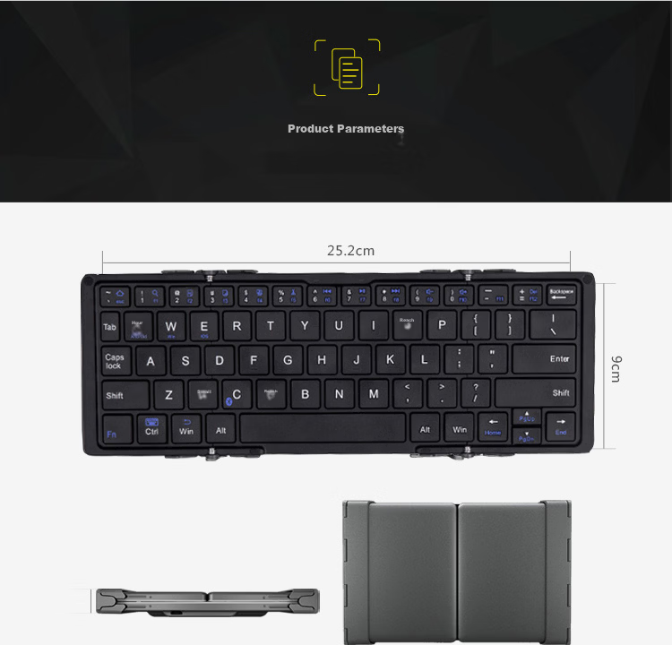 B.O.W Hangshi HB066 Foldable Wireless Bluetooth Keyboard Compatible with IPad Tablet Phone Computer Universal Office Mini Keyboard Standard Version Black 12