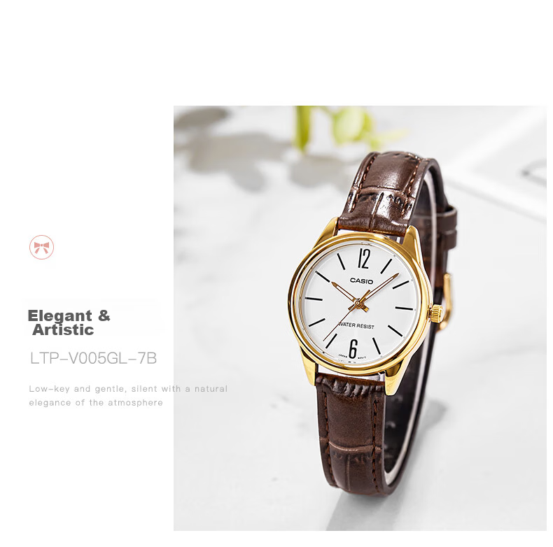 CASIO Watch, Simple Analog Steel Strap Small Dial Quartz Women's Watch, Valentine's Day Gift, LTP-V005GL 20
