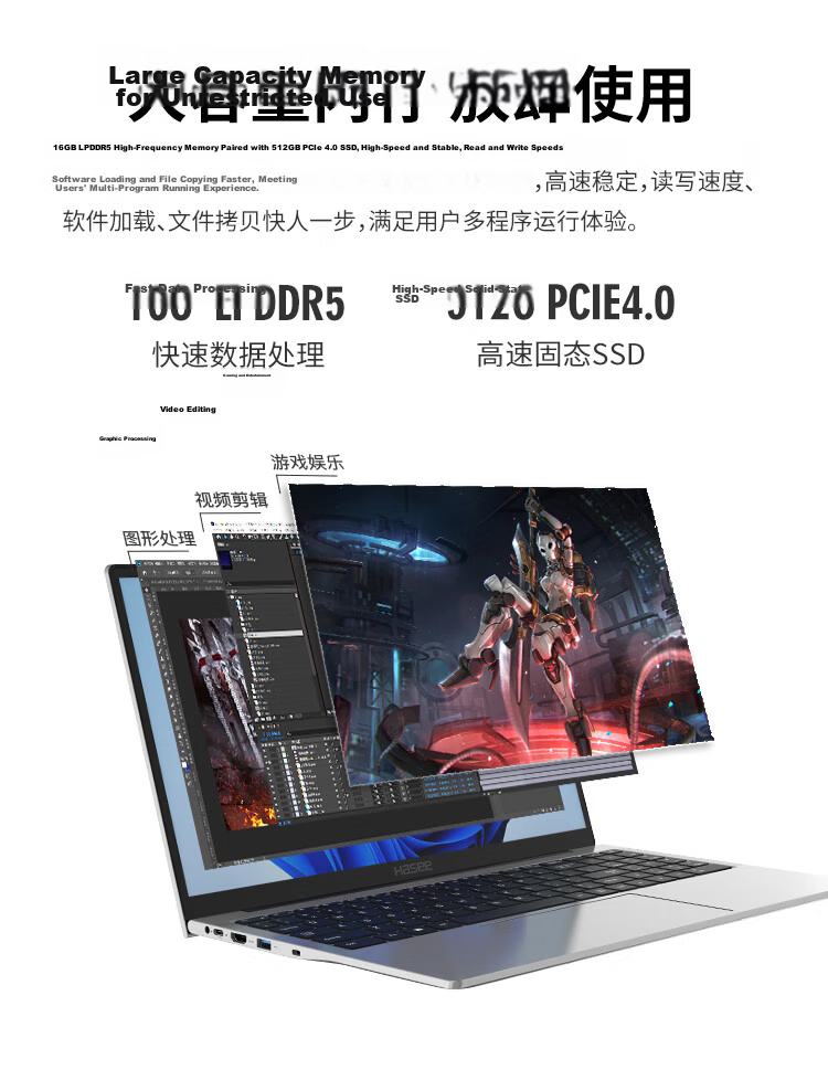 HASEE Elegant X5, 13th Gen Core I5, 15.6-Inch Thin And Light Business Laptop (I5-13420H, 16GB RAM, 512GB Storage, 1080P Display), Silver 5