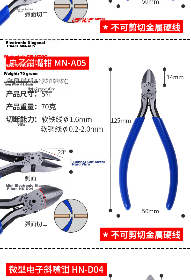 KEIBA Horse Brand Water Mouth Pliers Plastic Model Professional Pliers Japan Imported PL-726 6 Inch 11