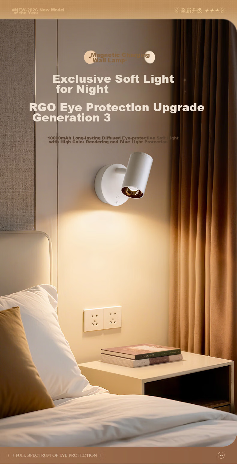 ONEFIRE Remote Control Bedside Lamp, Wall Light for Bedroom, Rechargeable Spotlight, Magnetic Wall-Mounted Desk Lamp, Reading Light, No Wiring Required, Small Night Light 1