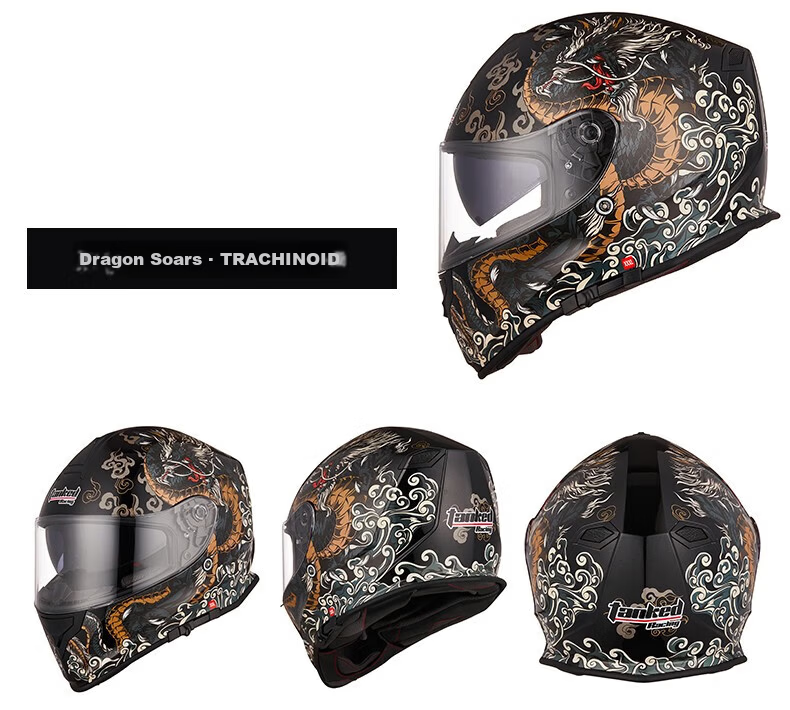 Tanked Racing T127 Motorcycle Helmet Full-Face with Dual Visor, Anti-Fog, for Electric Vehicles, All Seasons, Safety Helmet, White Knife Edge Red, 3XL 18