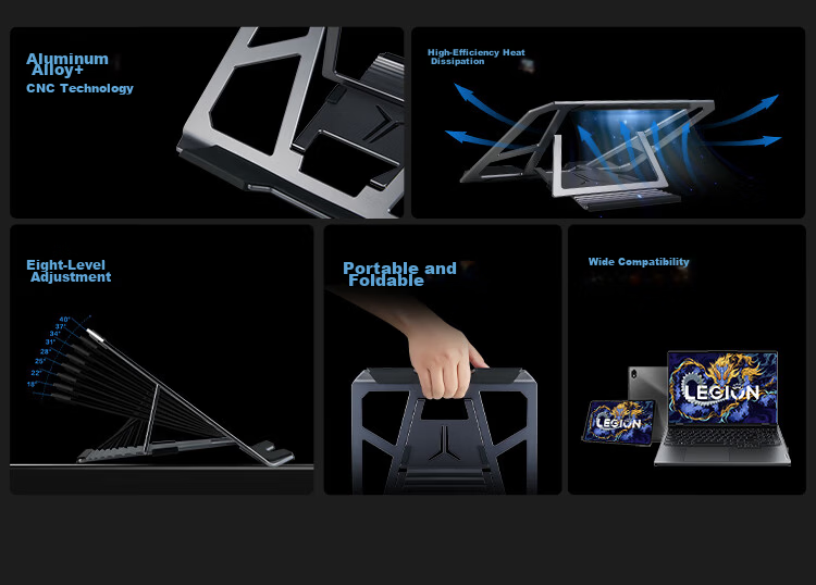 Lenovo Xiaoxin F5 Fan Cooling Stand, Dual Fans Efficient Cooling, Stepless Height Adjustment, Compatible with Apple, Huawei, Xiaomi, Lenovo Legion Y7000p/r9000p, Lai Ku Dou Zhanshe 2