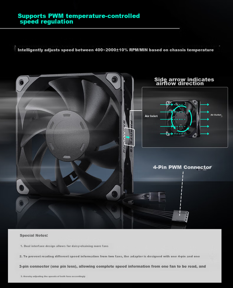 PHANTEKS M25 Elegant Black 14cm Desktop Case Cooling Fan X3 Bundle (FDB Hydraulic Bearing, Series Connection Cable, 4-Pin PWM Temperature Control, Enhanced Airflow) 12