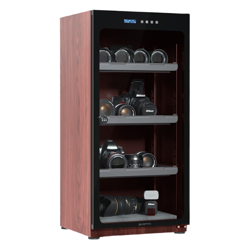 EIRMAI MRD-128TW Professional Office High-End Electronic Dry Cabinet for DSLR Cameras, Lens, Stamps, Drying Box, Dry Cabinet, Wood Grain, Upgraded Touch Screen