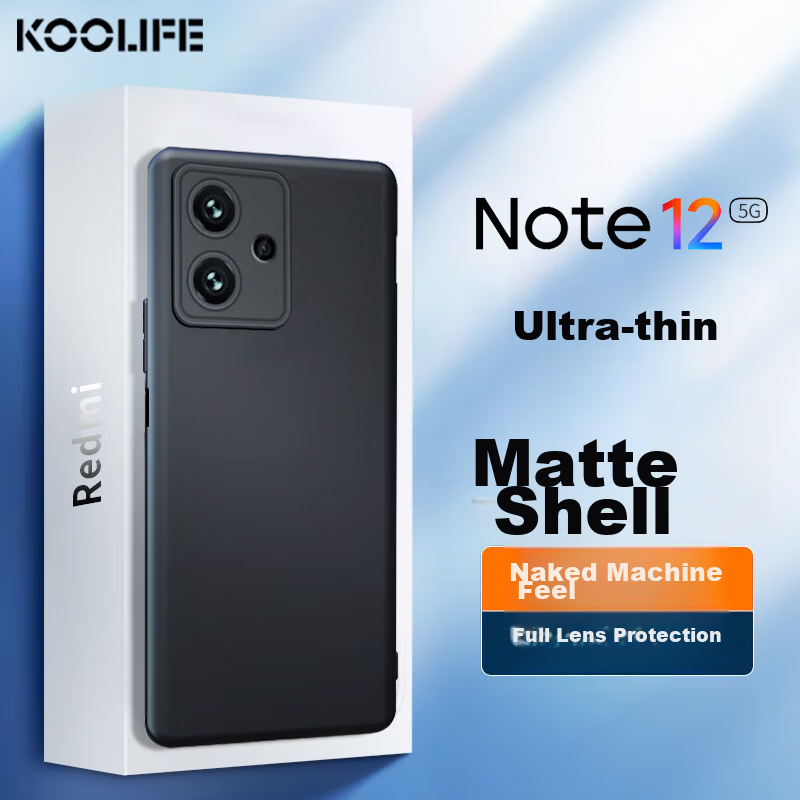 KOOLIFE Matte Frosted Soft Shell Full Cover Lens Protection Case for Xiaomi Redmi Note 12 - Black