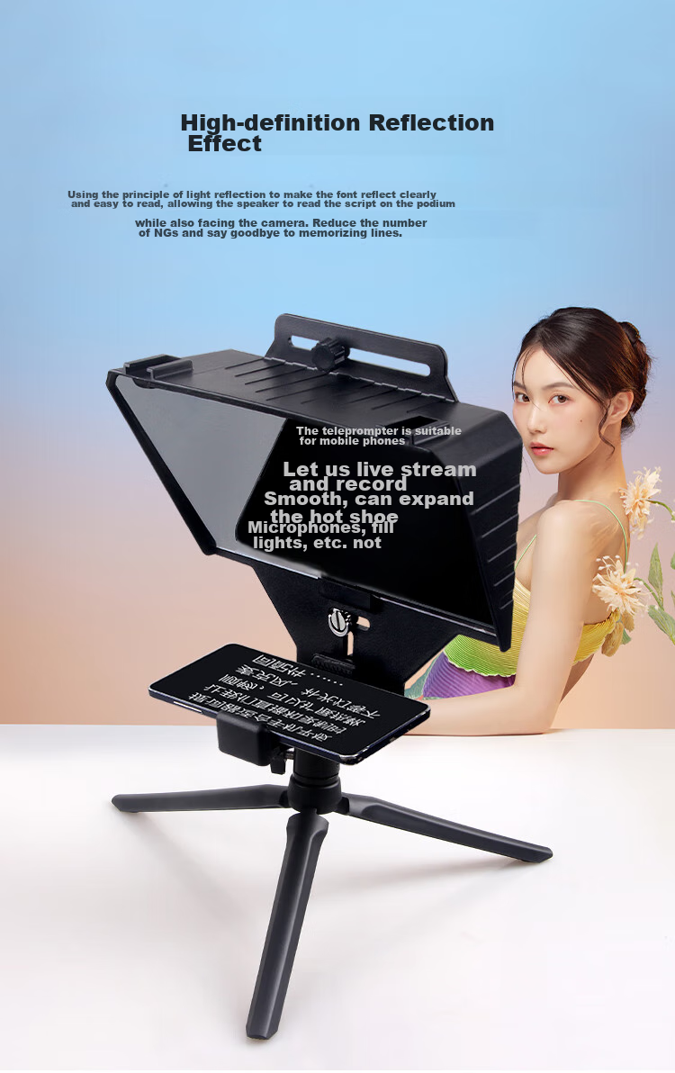 LATZZ Live Streaming Teleprompter Large Screen for Mobile Phones, Tablets, IPads, DSLR Cameras, Mirrorless Cameras Portable Teleprompter for On-Air Reading, Video Recording, Outdoor Live Streaming Interviews with Subtitle Prompter 6