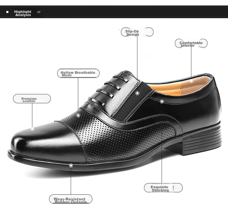 3515 Three-Prong Loafers, Comfortable And Breathable Men's Slip-On Business Formal Leather Shoes Derby Shoes, Black, Size 43 11