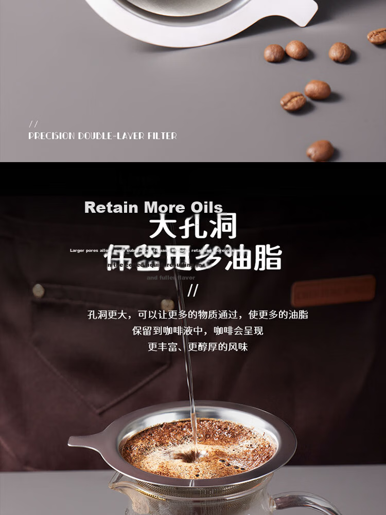 Baijie Coffee Filter Mesh Hand Drip Coffee Filter Stainless Steel Reusable 800 Mesh Drip Coffee Funnel 3