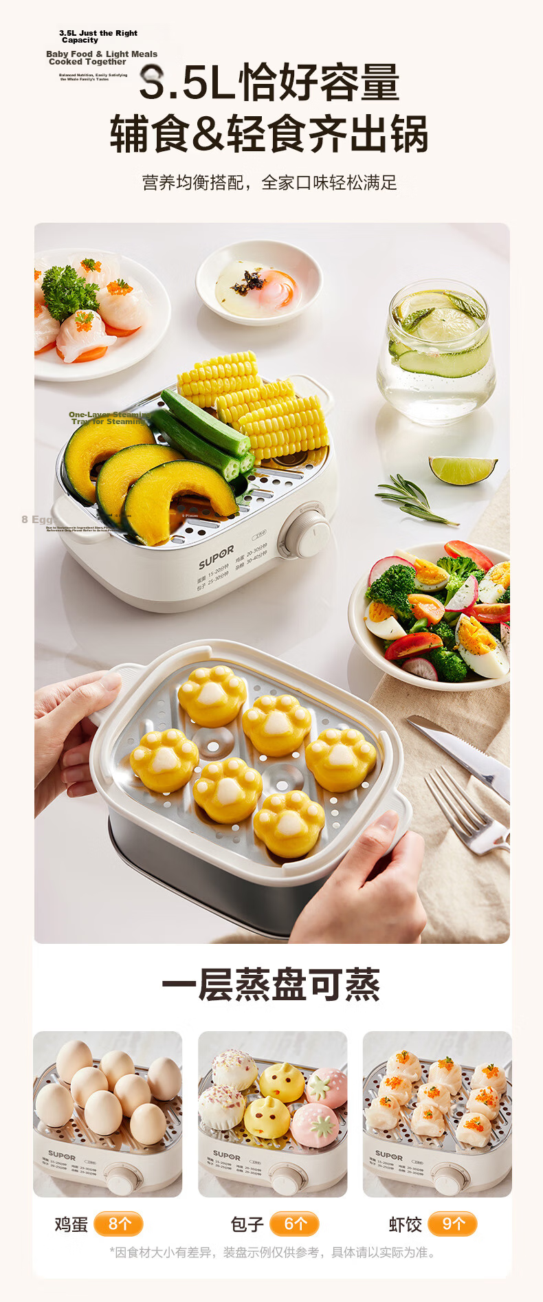 SUPOR Egg Cooker, Steamer, Small Steaming Pot, Egg Cooking Wonder, Rotary Knob with Timer And Auto Shut-Off, Double-Layer, Home Mini Egg Custard Multi-Function Cooker, Z15FK953 14
